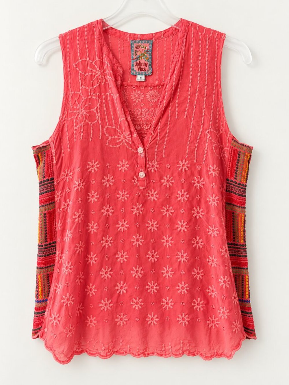 Johnny Was Turia Coral Embroidered Cupra Blouse Size S Boho Sleeveless Top